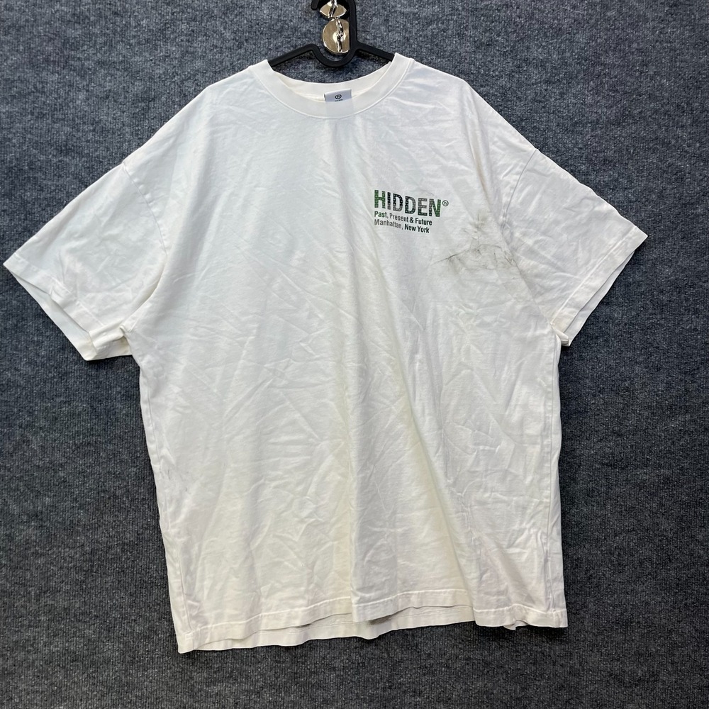 Vintage Hidden New York T-Shirt Mens White Crew Neck Short Sleeve USA Made - 2XL